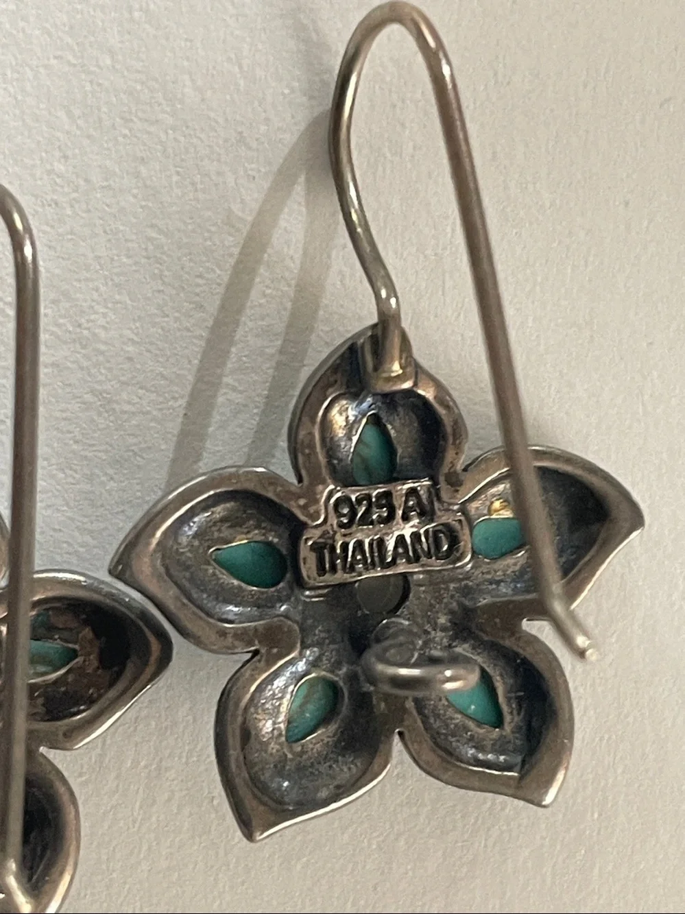 Sterling Silver 925 Genuine Turquoise/Pearl Pierced Earrings Vintage Flower
